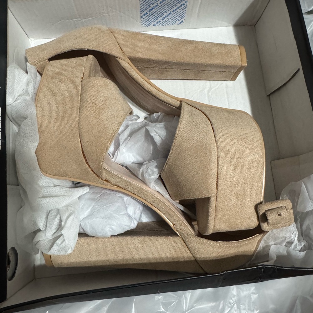 Platform High Heel Sandals in Beige Suede